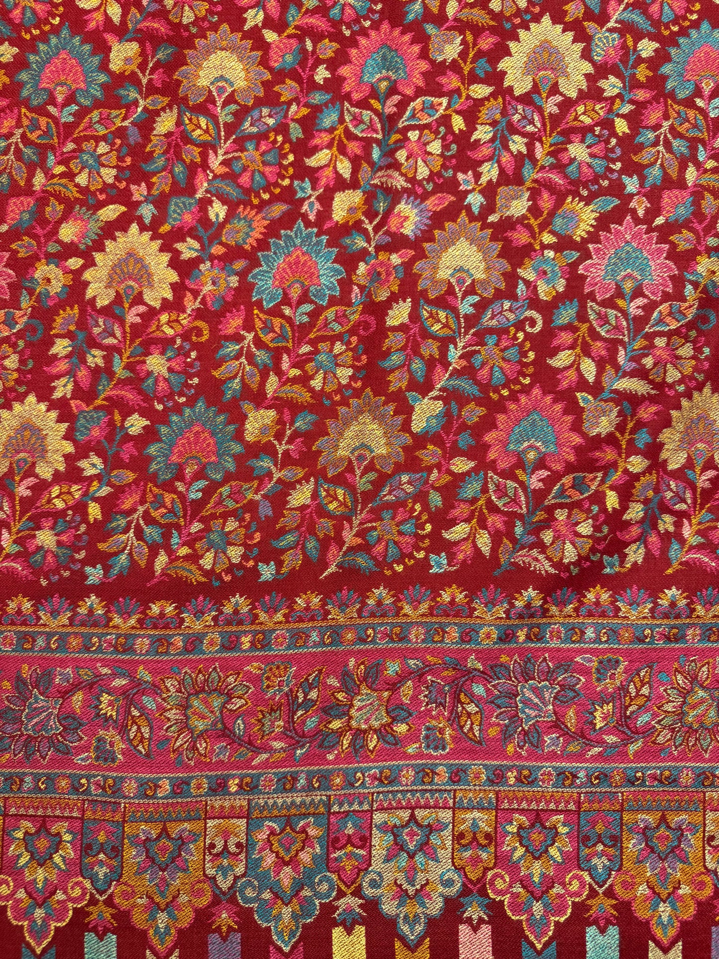 Crimson Red Mens Kani Pure Wool Shawl with Floral Jaal