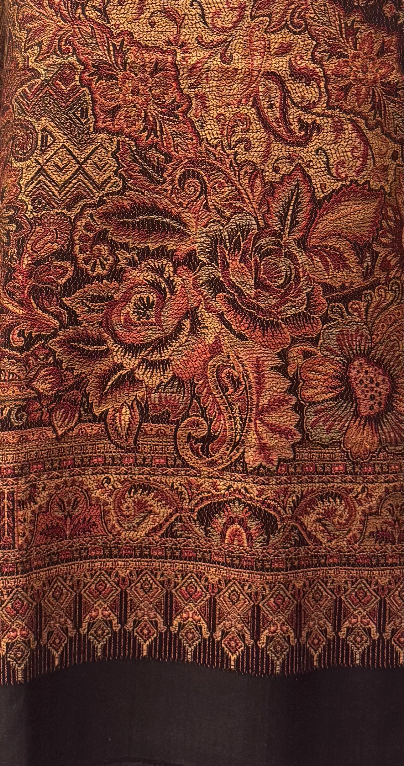 Black Ground Jamawar Wool Shawl with Dense Multicolour Floral and Paisley Weave