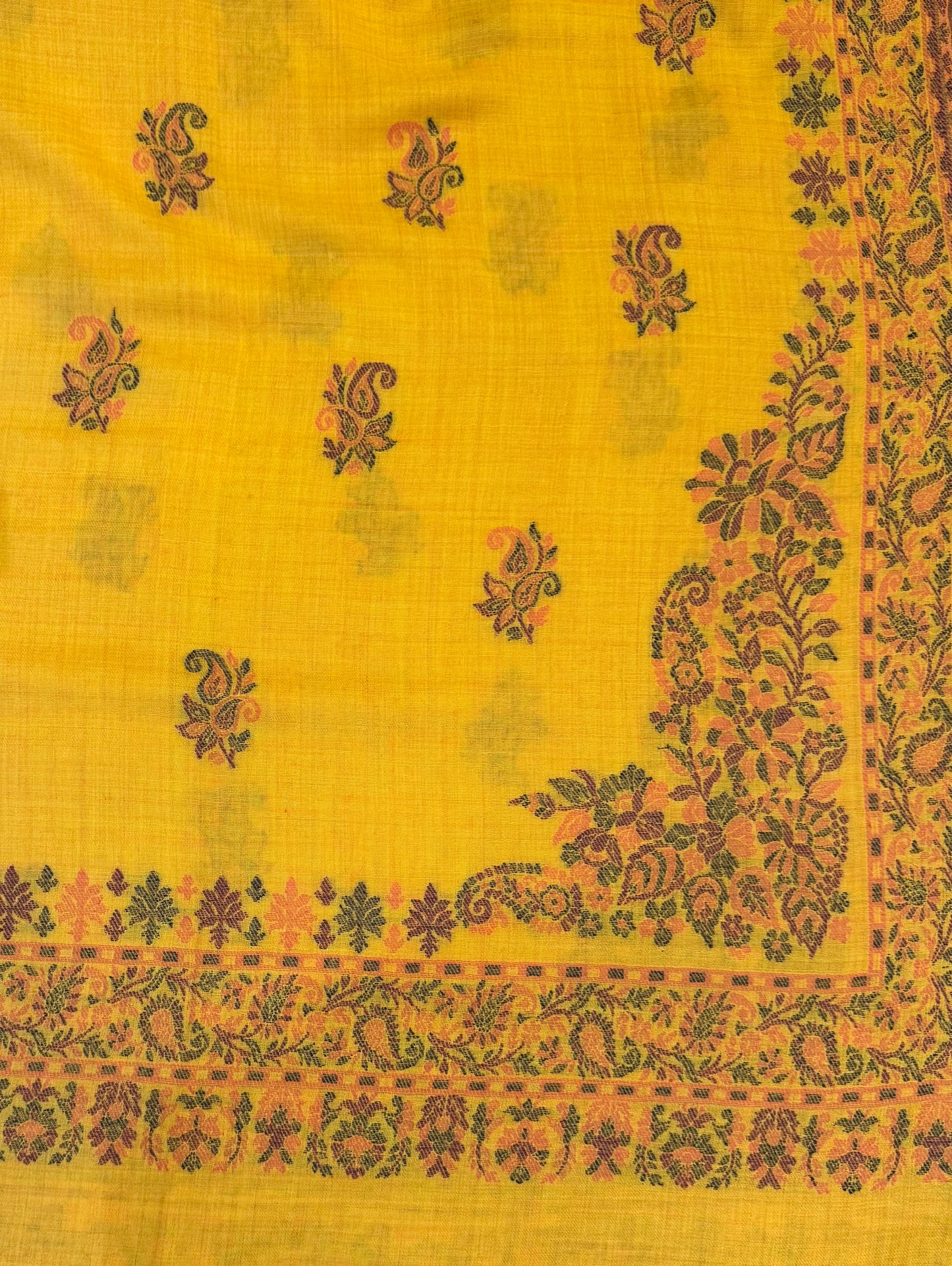 Mustard Yellow Kani Pure Wool Stole with Paisley Butti