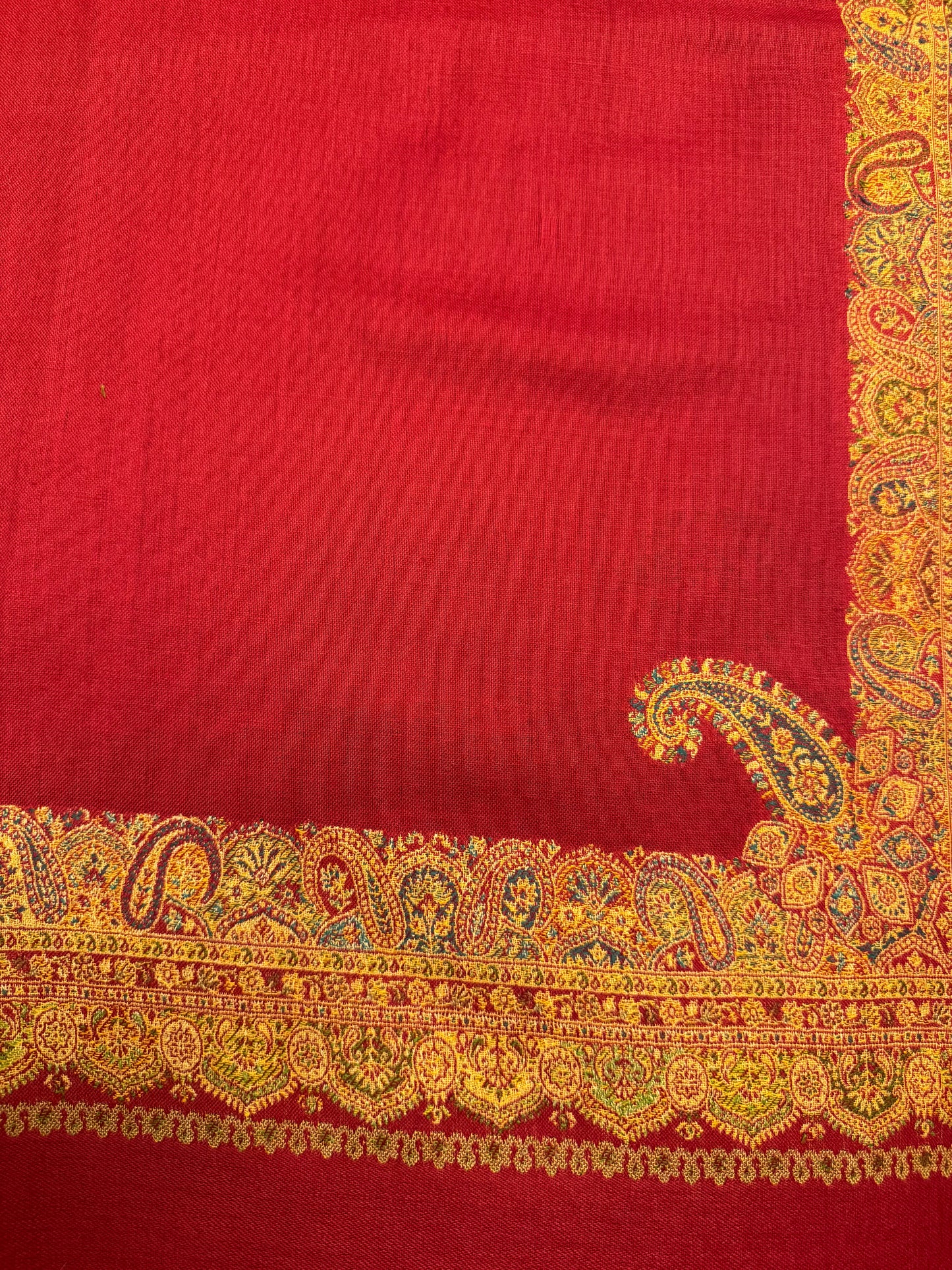 Crimson Red Wool Kani Border Shawl