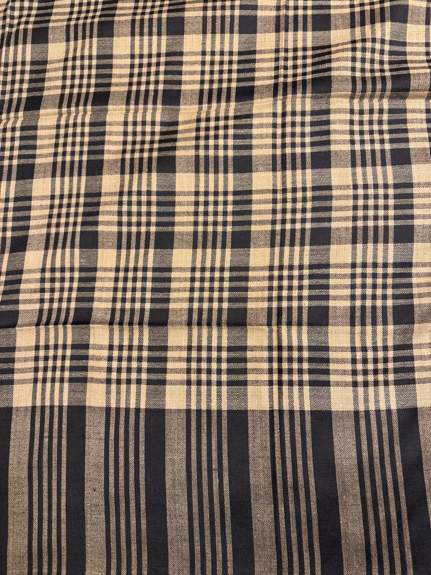 Black & Beige Wool Check Shawl