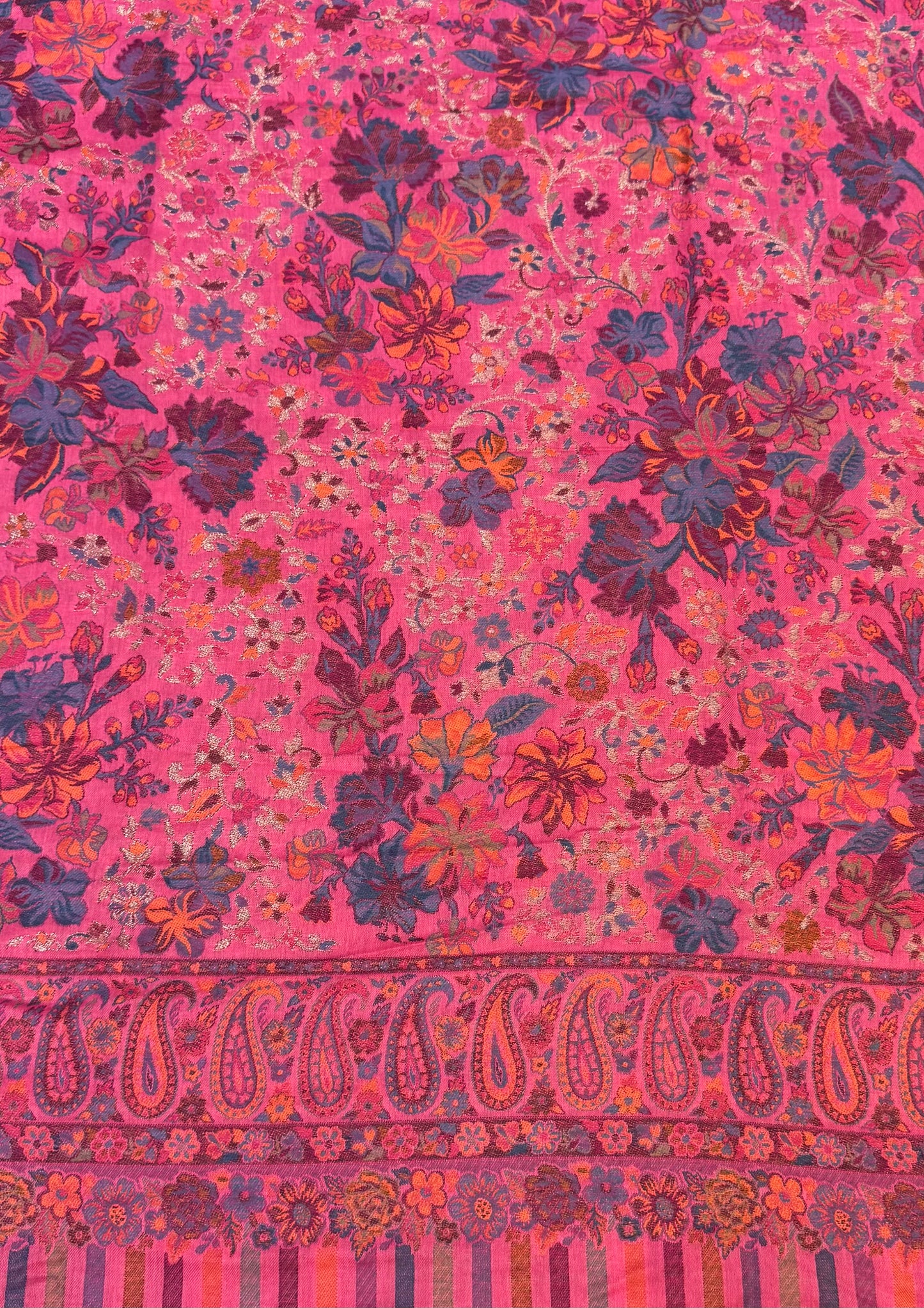Fuschia Floral Jaal Kani Pure Wool Shawl