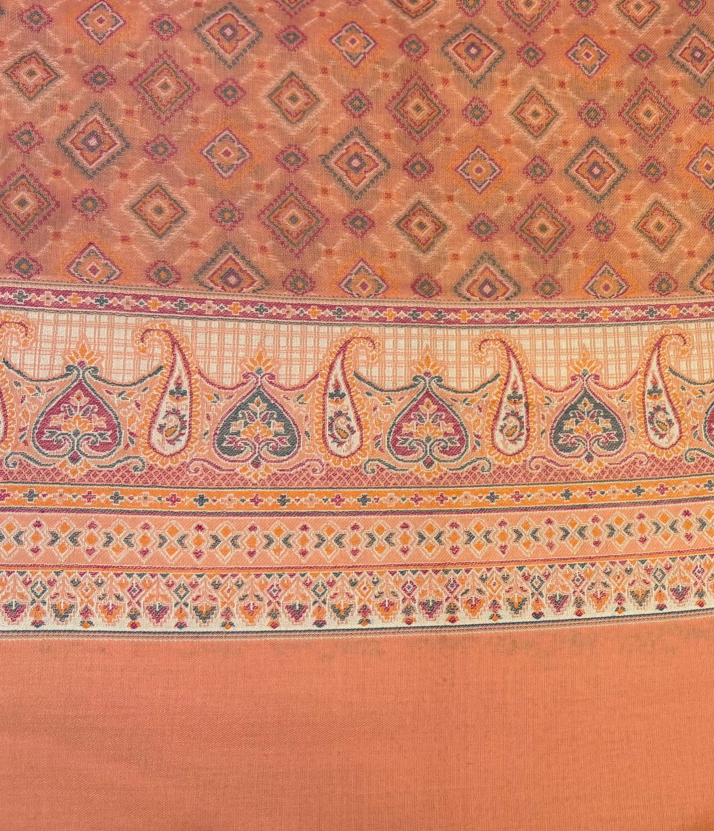Terracotta Wool Kani Stole with Diamond Butti Field and Paisley Border