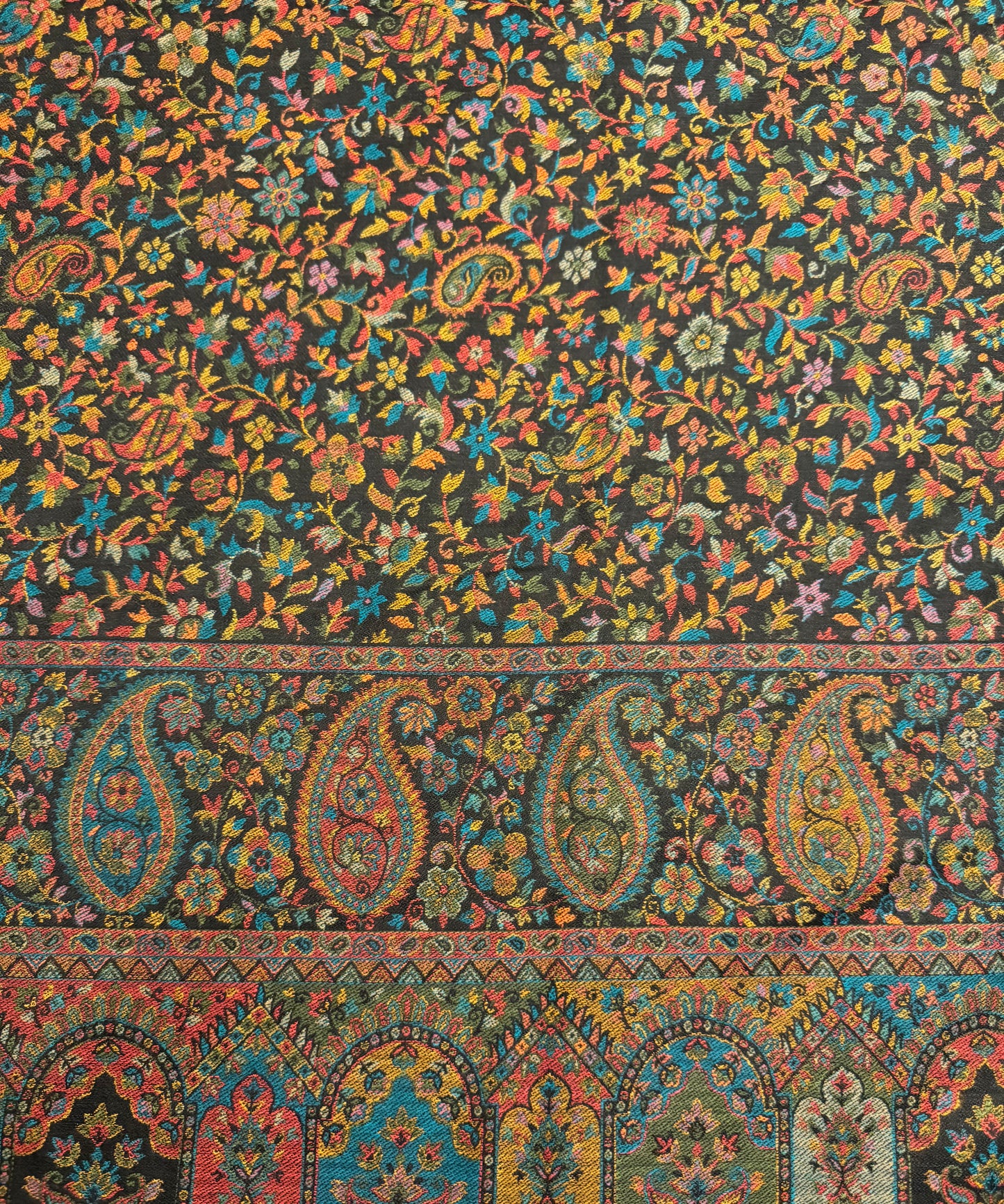 Black Mens Kani Wool Shawl with Multicolour Paisley Jaal