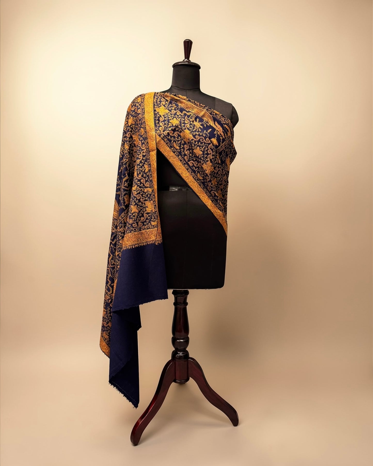 Navy Blue Kashmiri Hand Embroidered Shawl
