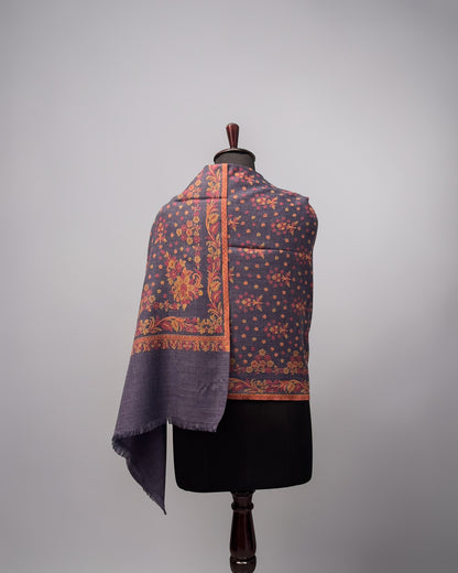 Purple Slate Kani Pure Wool Stole with Micro-Floral Butti