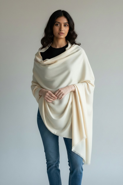 Ivory Angora Wool Shawl