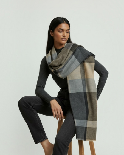 Charcoal Taupe Windowpane Stole