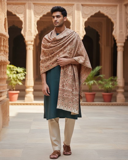 Natural Mens Wool Kani Shawl