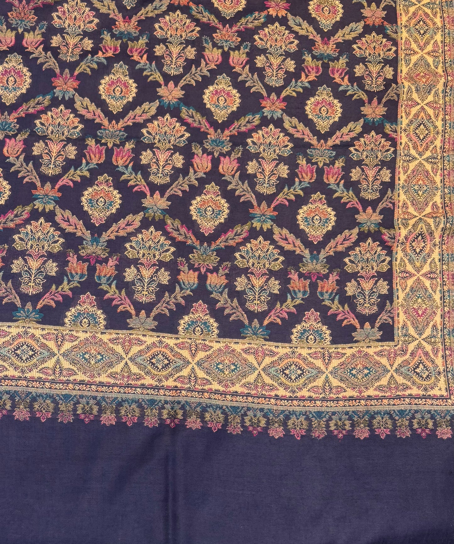 Indigo Kani Pure Wool Shawl with Diamond Lattice Jaal