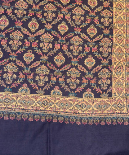 Indigo Kani Pure Wool Shawl with Diamond Lattice Jaal