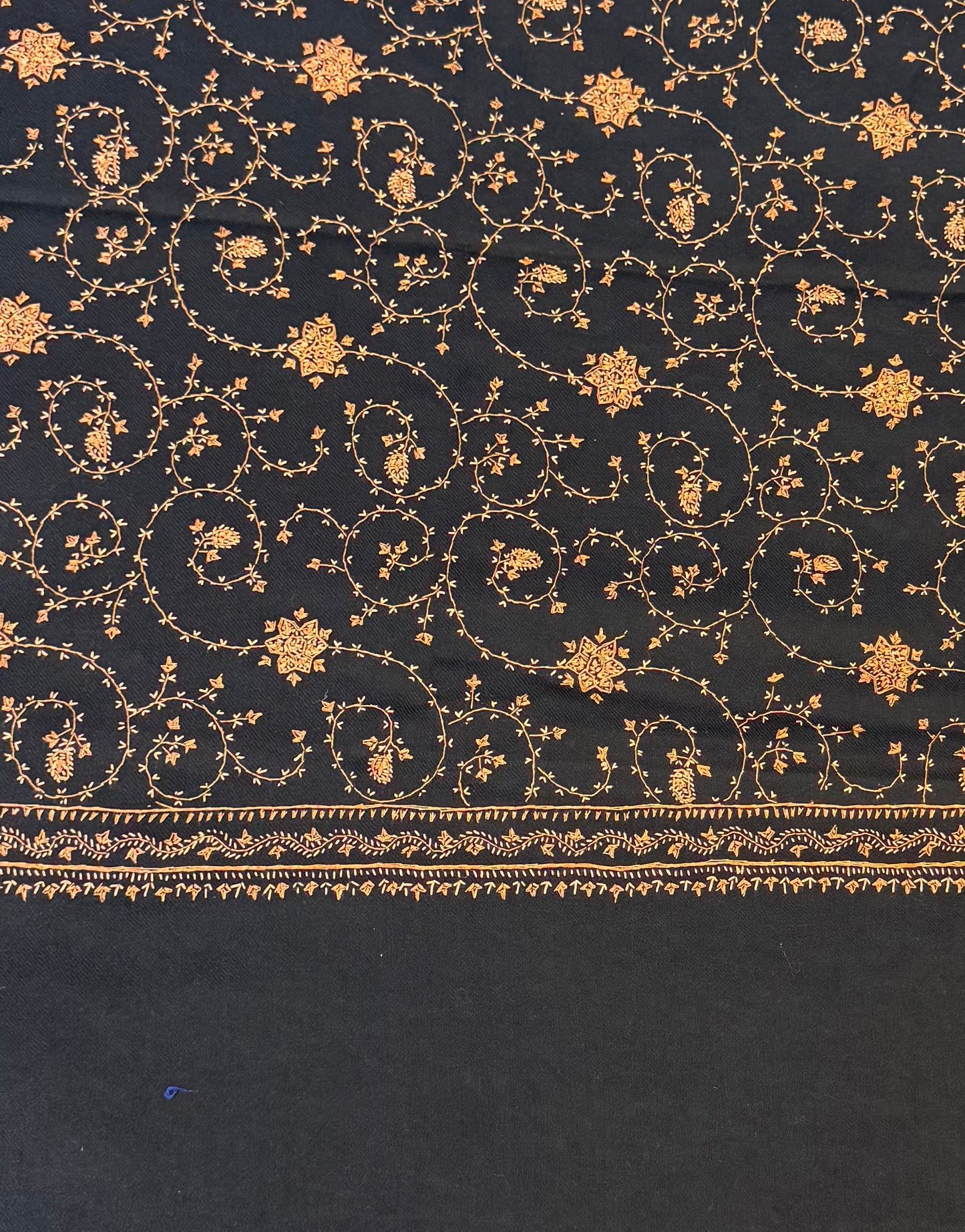 Black Pure Wool Hand Embroidery Shawl with Amber Sozni Jaal Work