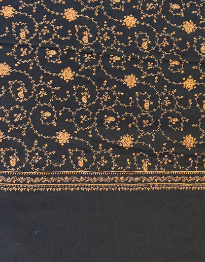 Black Pure Wool Hand Embroidery Shawl with Amber Sozni Jaal Work