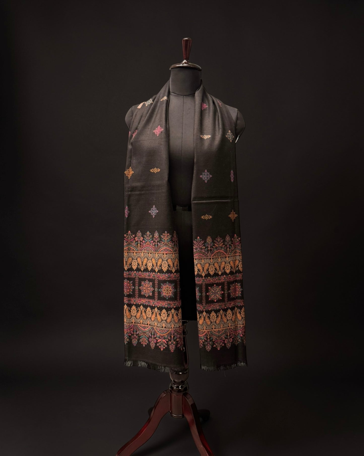 Black Wool Kani Woven Stole
