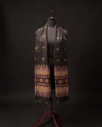 Black Wool Kani Woven Stole