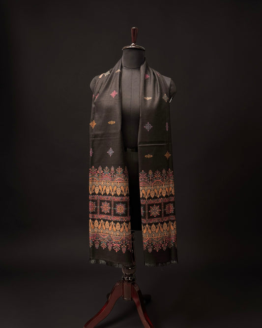 Black Wool Kani Woven Stole