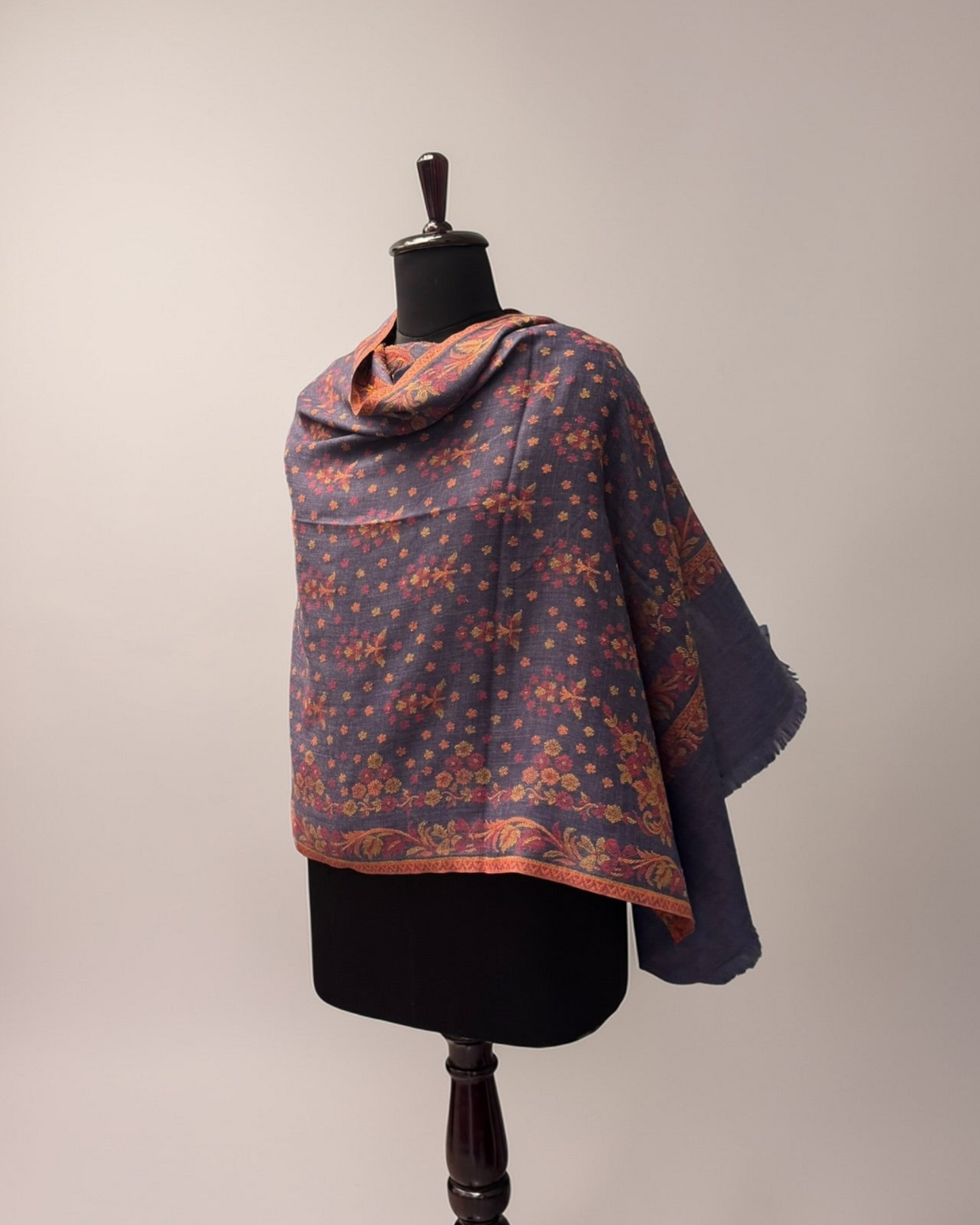 Purple Slate Kani Pure Wool Stole with Micro-Floral Butti