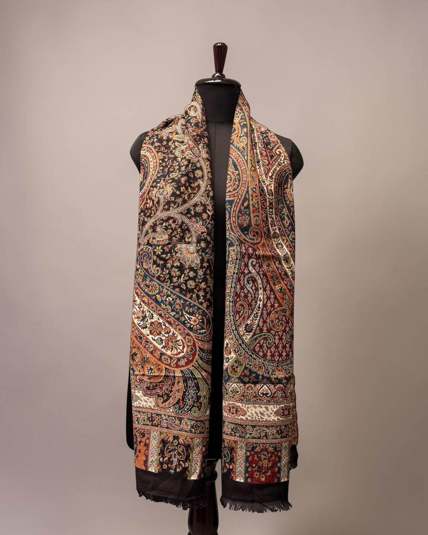 Black Grand Paisley Kani Wool Stole