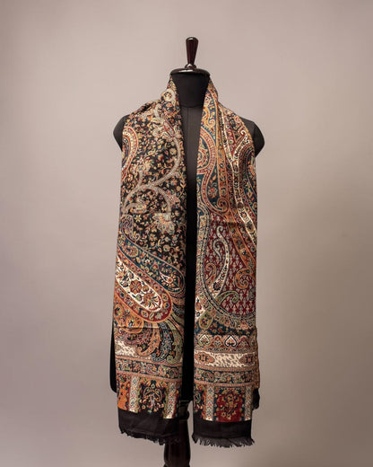 Black Grand Paisley Kani Wool Stole