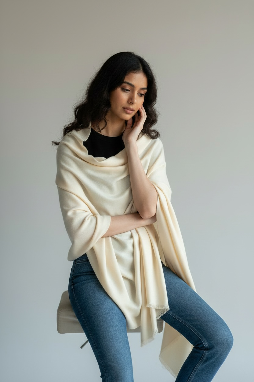 Ivory Angora Wool Shawl