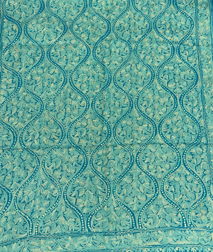Turquoise Ogee Aari Pure Wool Stole with Sippi