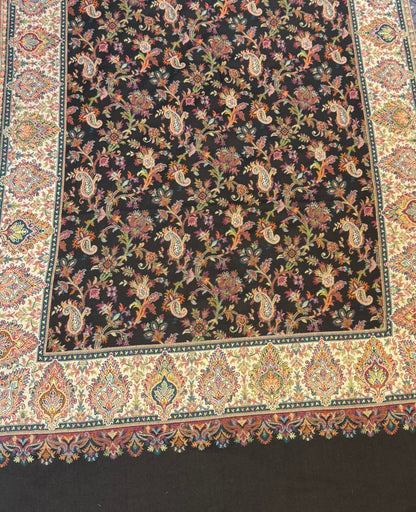 Black Floral Paisley Jaal Kani Pure Wool Stole