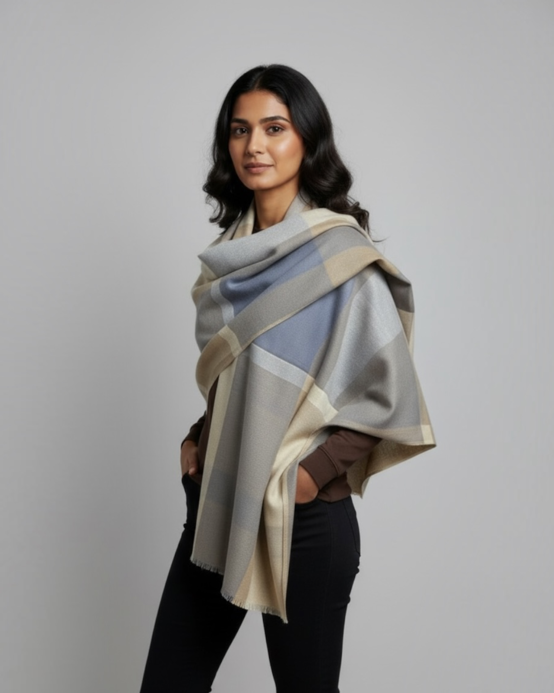 Beige Slate Windowpane Stole