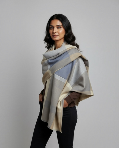 Beige Slate Windowpane Stole
