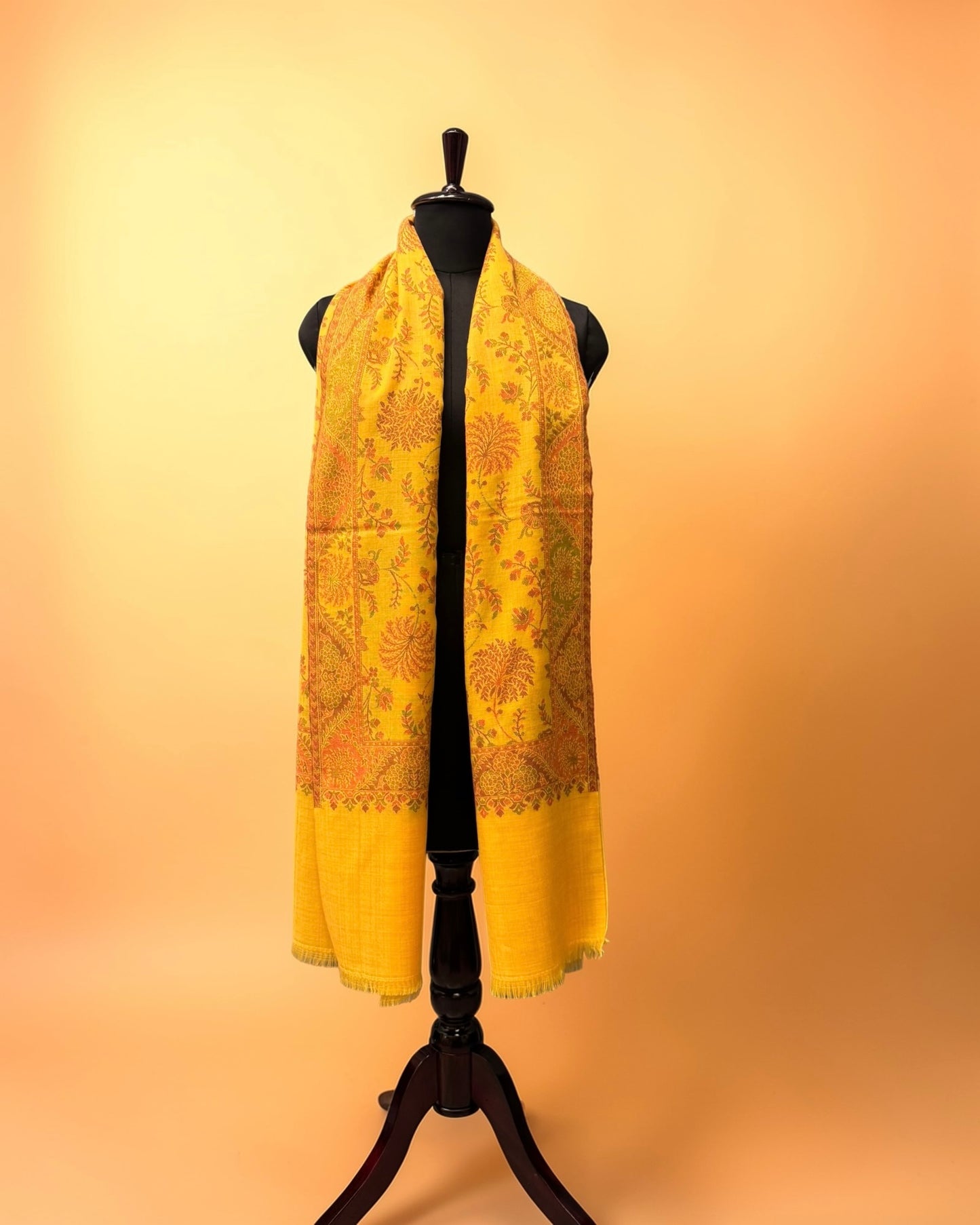 Yellow Pure Wool Kani Woven Stole