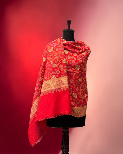 Crimson Red Jaal Kani Wool Shawl