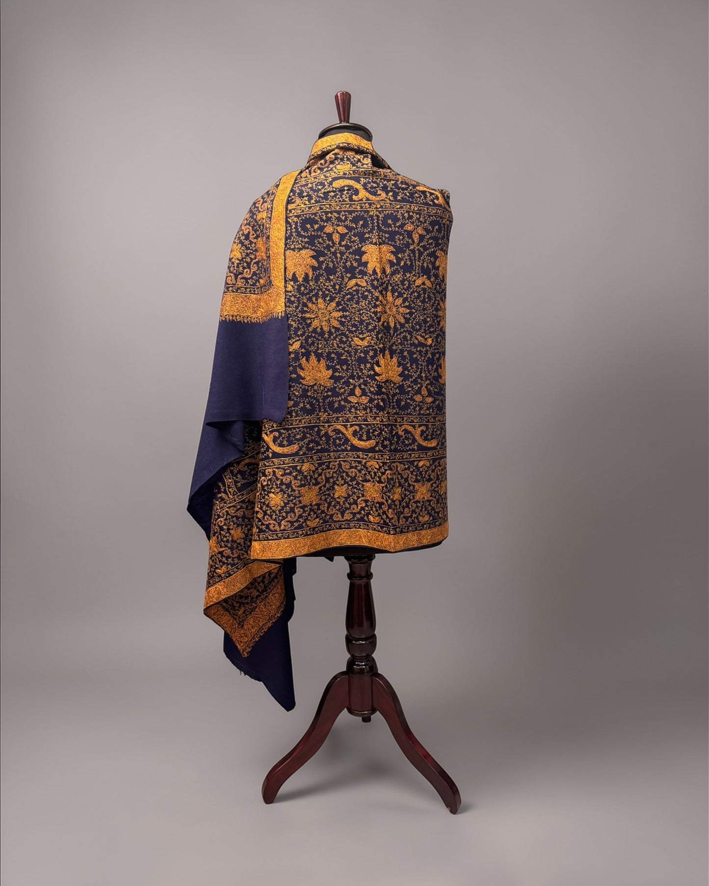 Navy Blue Kashmiri Hand Embroidered Shawl