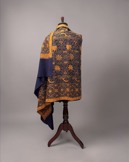 Navy Blue Kashmiri Hand Embroidered Shawl