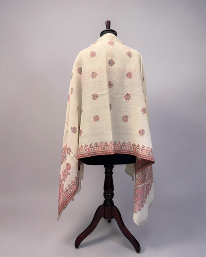 Cream Kani Pure Wool Shawl with Scattered Floral Butti