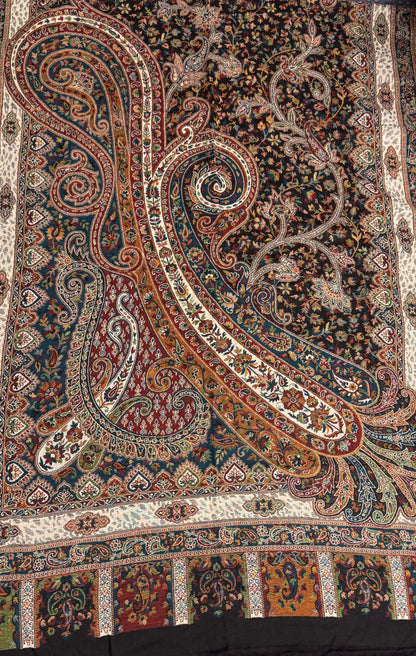 Black Grand Paisley Kani Wool Stole