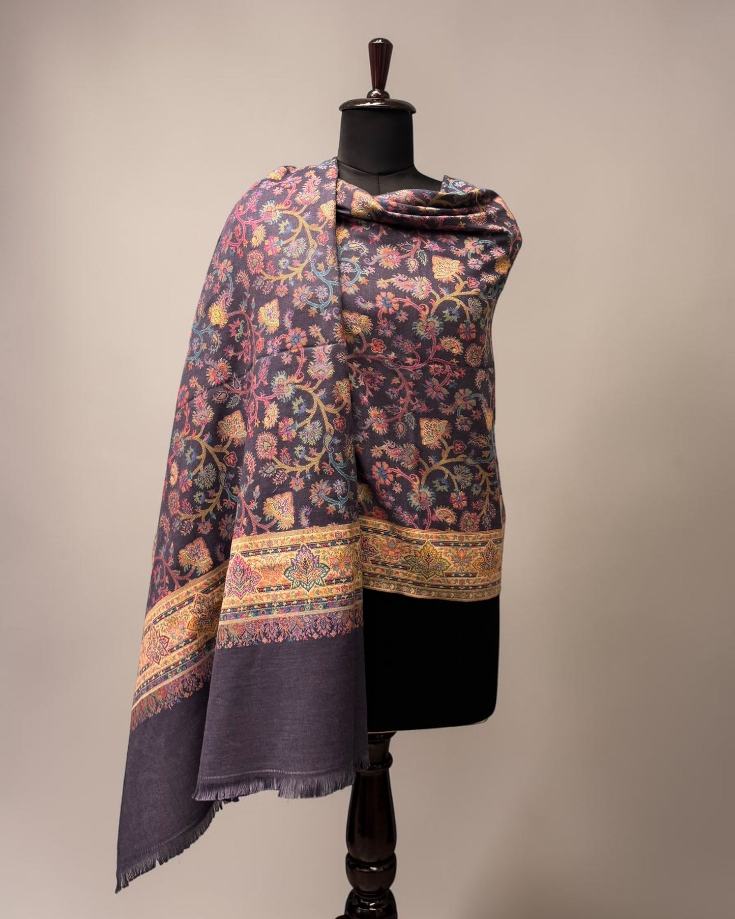 Purple Slate Floral Jaal Kani Wool Shawl
