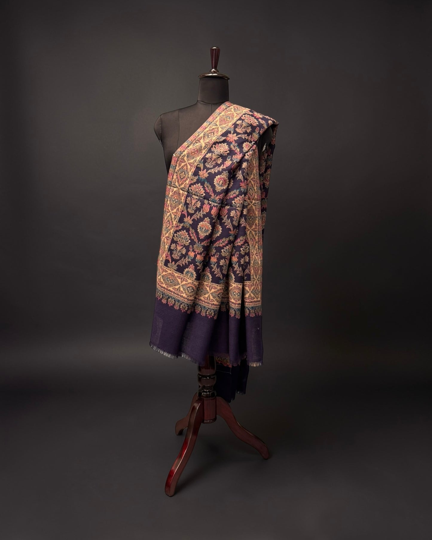 Indigo Kani Pure Wool Shawl with Diamond Lattice Jaal