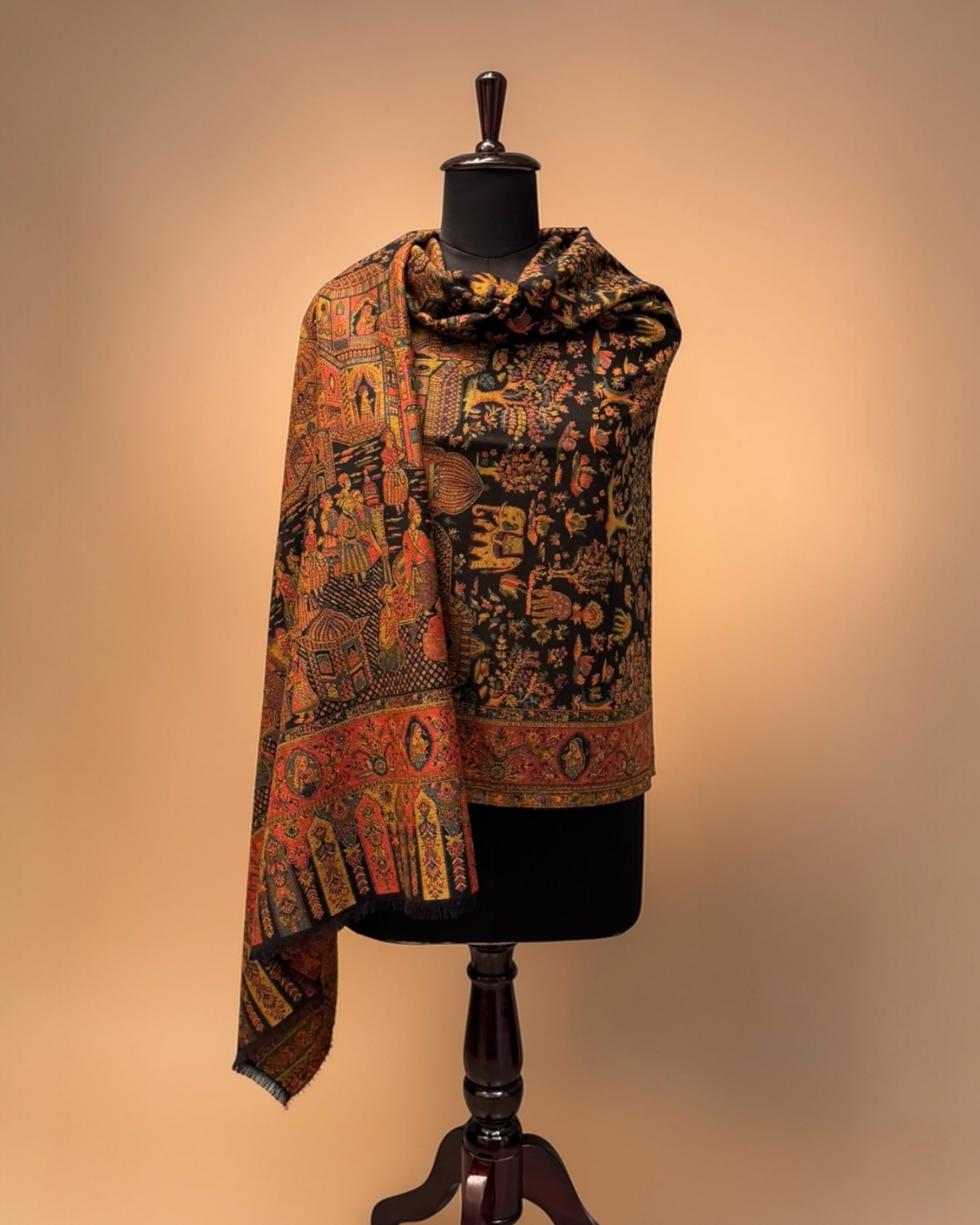 Black Kani Wool Shawl — Mughal Palace Pictorial