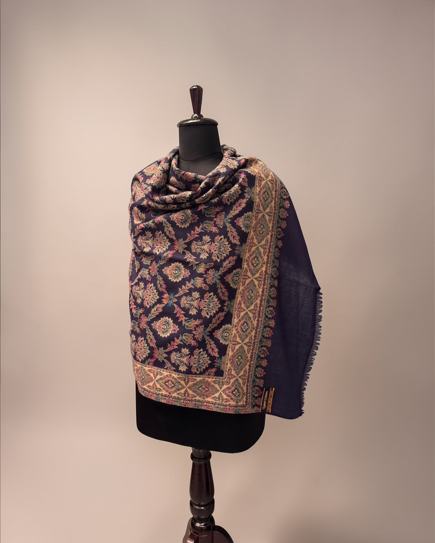 Indigo Kani Pure Wool Shawl with Diamond Lattice Jaal
