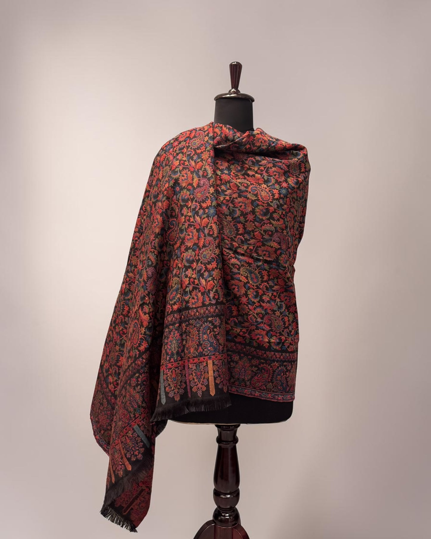 Black Ember Jaal Kani Pure Wool Shawl