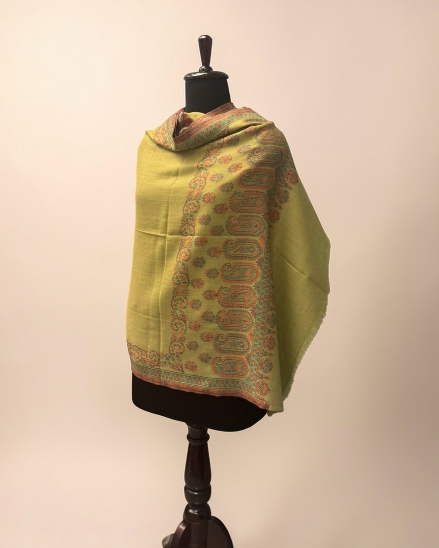 Lime Kani Pure Wool Stole with Paisley Border