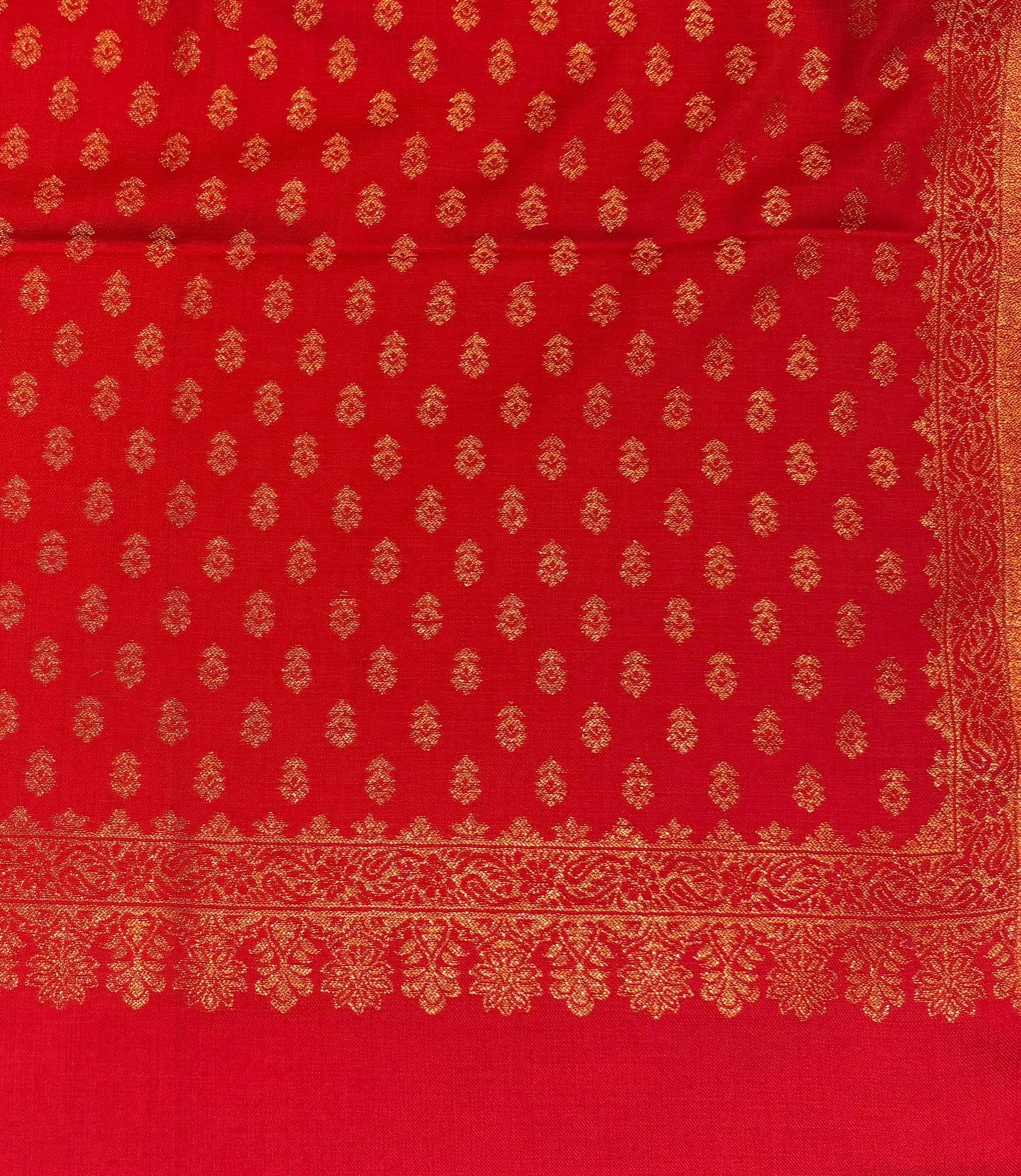 Scarlet Red Pure Wool Shawl with Gold Zari Butti