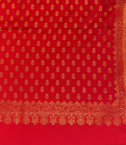 Scarlet Red Pure Wool Shawl with Gold Zari Butti