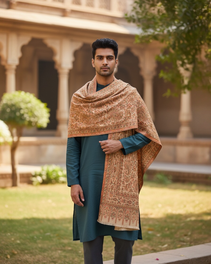 Natural Mens Wool Kani Shawl