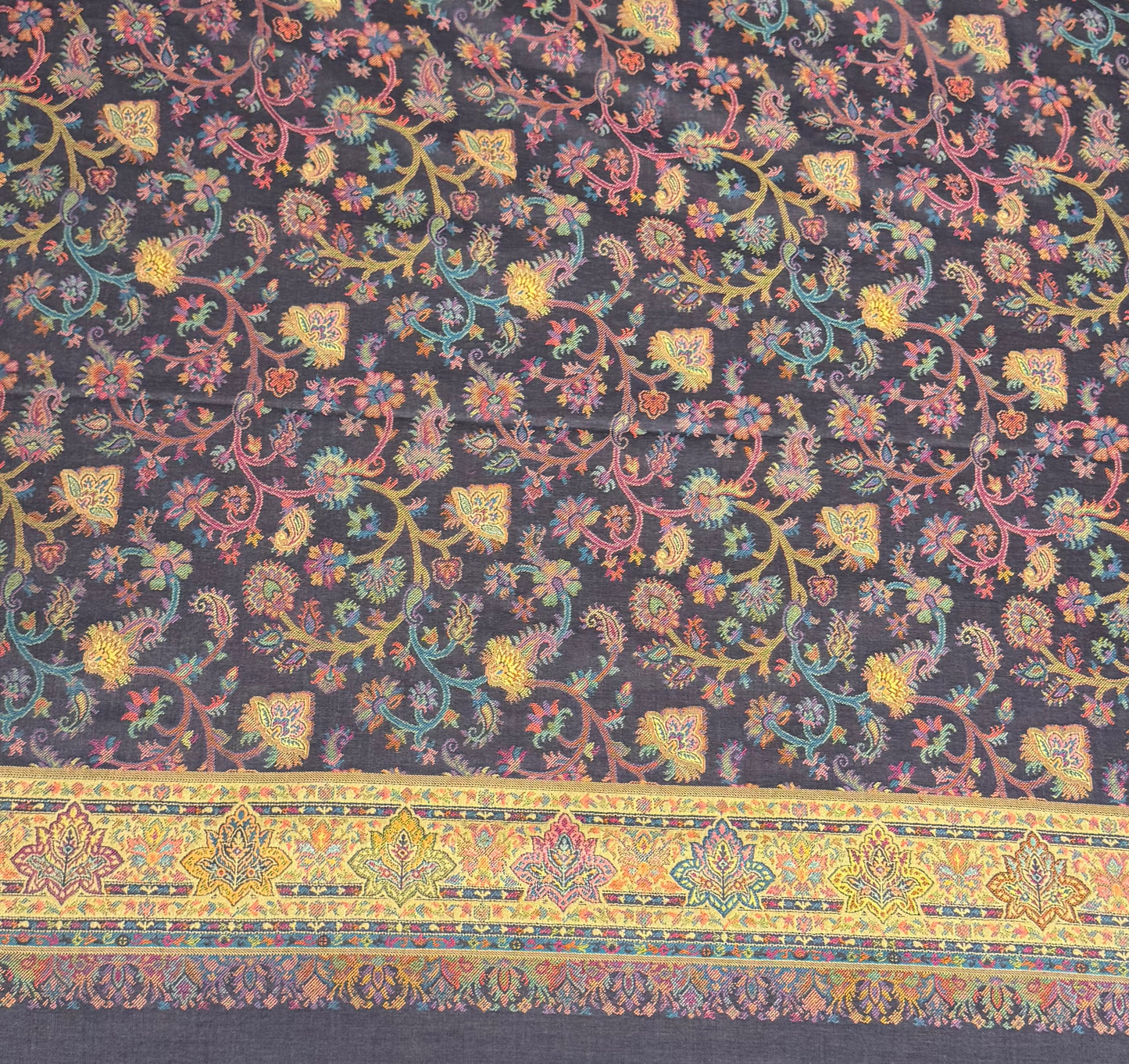 Purple Slate Floral Jaal Kani Wool Shawl