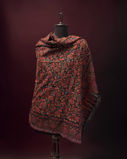 Black Ember Jaal Kani Pure Wool Shawl