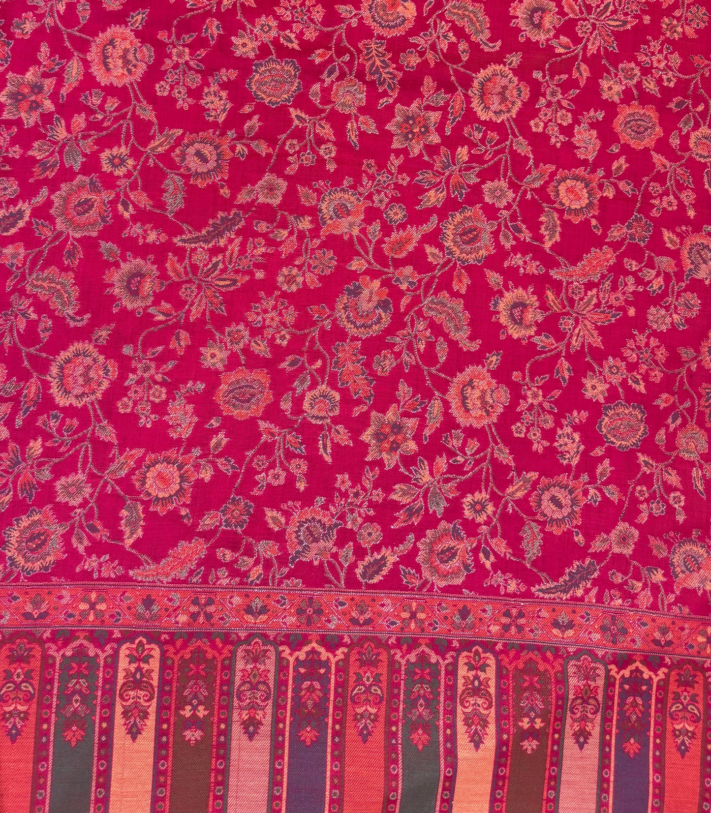 Fuchsia Kani Zari Pure Wool Shawl with Floral Jaal