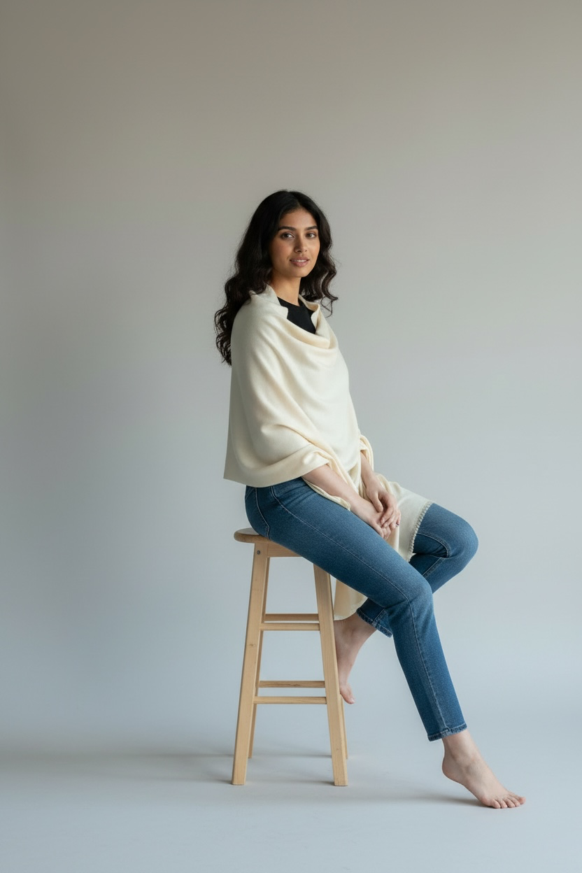 Ivory Angora Wool Shawl