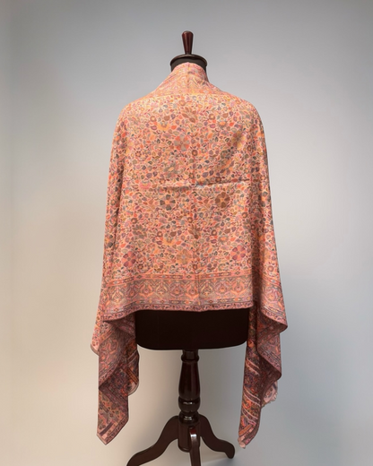 Blush Pure Wool Kani Woven Stole | All-Over Millefleur Jaal & Arched Pallu