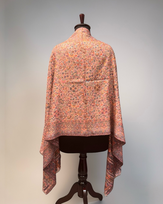 Blush Pure Wool Kani Woven Stole | All-Over Millefleur Jaal & Arched Pallu