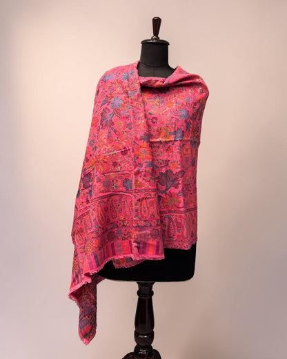 Fuschia Floral Jaal Kani Pure Wool Shawl